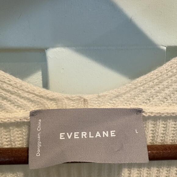 Everlane Sweater Womens Large Cream 100% Cashmere Soft V-Neck Rib Knit Relaxed - Picture 2 of 7